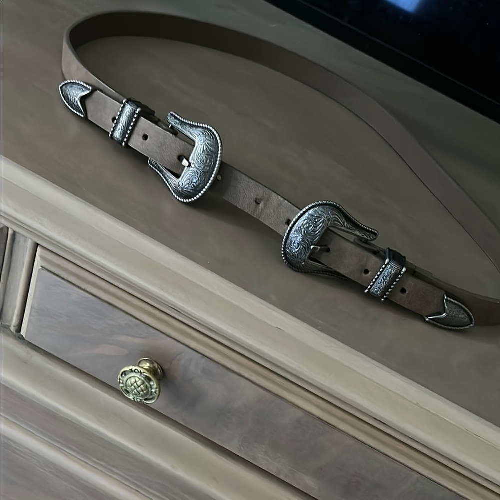 Double Buckle Belt with Silver Buckle